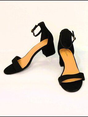 Top Moda 2" Black Faux Suede evening Sandal Heel Size 9